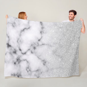 Glamouröser Silberweißer Glitzer Marmor Gradient Fleecedecke