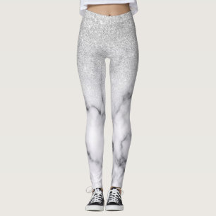 Glamouröser Silberweißer Glitzer Marmor Gradient Leggings