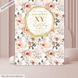 Glamouröser staubiger rosa Blumen-Geburtstagsbanne Wandteppich