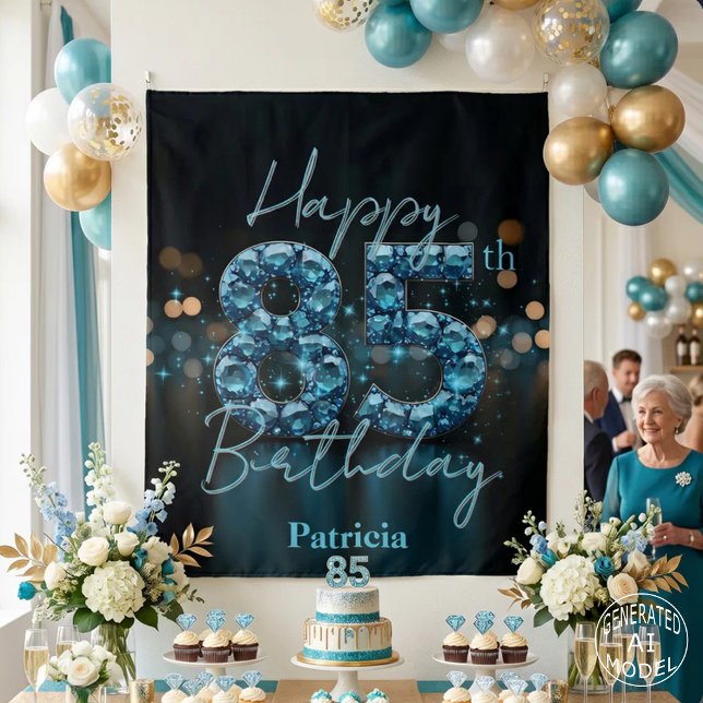 Glamouröser Tealblauer Diamant 85. Geburtstag Wandteppich (Von Creator hochgeladen)