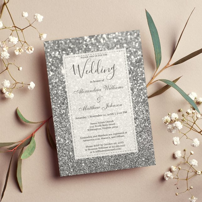 Glamouröser, trendiger silberner Glitzer Wedding Einladung (Chic glamorous trendy silver glitter Wedding Invitation)