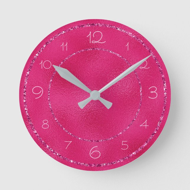 Glamouröser und Girl-Pink-Glitzer auf dem Shiny Fo Runde Wanduhr (Vorderseite)