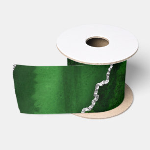 Glamouröser Waldgrün-Marmor Chic Silber-Glitter Satinband