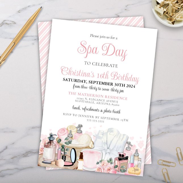 Glamouröser Wellness-Center Day Tee zwischen Erwac Einladung (glamorous girls tween teen bridal birthday party invitation for makeup pamper me party)