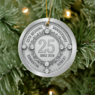 Glamouröses 25. Hochzeitstag Keramik Ornament