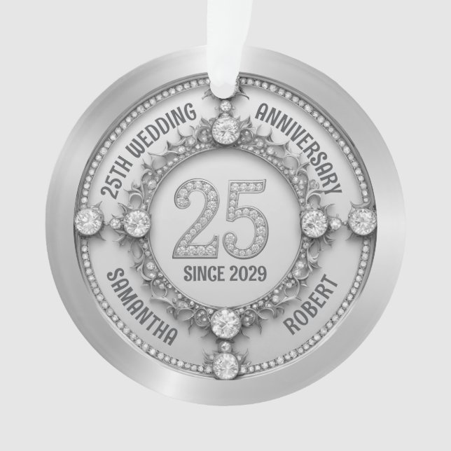 Glamouröses 25. Hochzeitstag Ornament (Vorderseite)