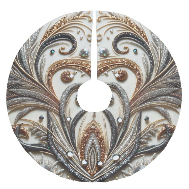 Glamouröses Barockdesign mit Glitzer und Edelstein Polyester Weihnachtsbaumdecke (Vorderseite)