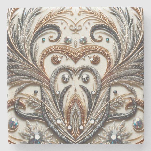 Glamouröses Barockdesign mit Glitzer und Edelstein Steinuntersetzer (Vorderseite)