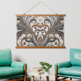 Glamouröses Barockdesign mit Glitzer und Edelstein Wandteppich Mit Holzrahmen