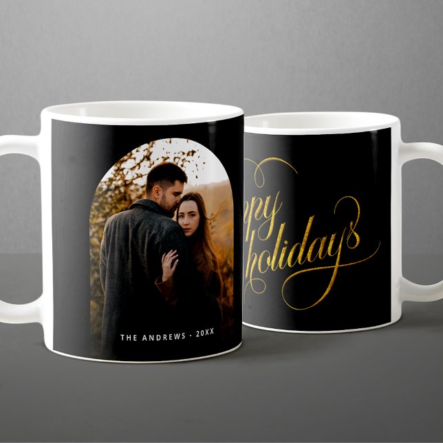 Glamouröses Black & Gold Glitzer Holiday Arch Foto Kaffeetasse (Von Creator hochgeladen)