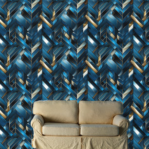 Glamouröses Blau- und Goldenes geometrisches Muste Tapete