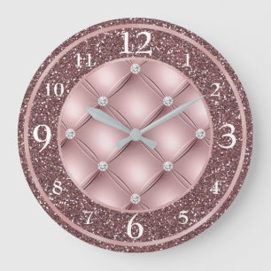 Glamouröses Dunkelrosablassendes Pink Glitter und Große Wanduhr