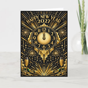 Glamouröses Gold Art Deco Mitternacht Neujahr Feiertagskarte