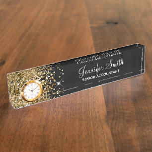 Glamouröses Gold Glitzer Schwarz Namensplakette