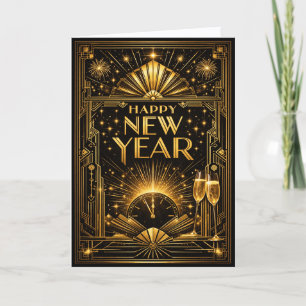 Glamouröses Gold Schwarzer Art Deco Neujahr Feiertagskarte