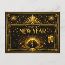 Glamouröses Gold Schwarzes Art Deco Neujahr