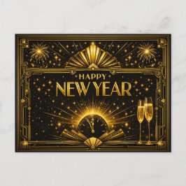 Glamouröses Gold Schwarzes Art Deco Neujahr Feiertagspostkarte