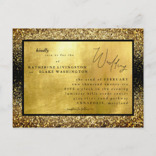 Glamouröses Gold & schwarzes Budget-Hochzeit Einladungspostkarte