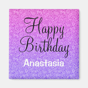 Glamouröses Happy Birthday Ombre Lila Glitter Funk Magnet