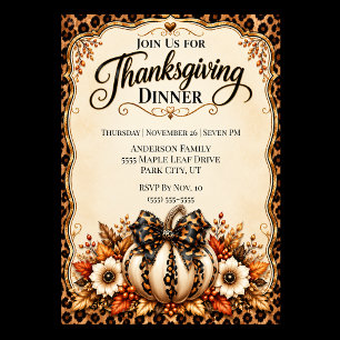 Glamouröses Leoparden-Kürbis-Thanksgiving-Dinner Einladung
