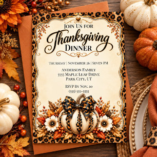 Glamouröses Leoparden-Kürbis-Thanksgiving-Dinner Einladung