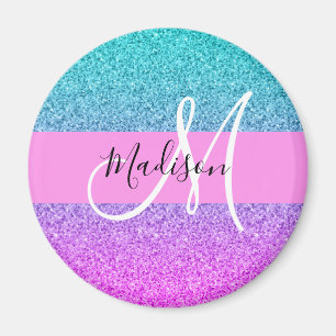 Glamouröses Lila-Aqua-Glitter-Funkel-Verlaufs-Mono Magnet