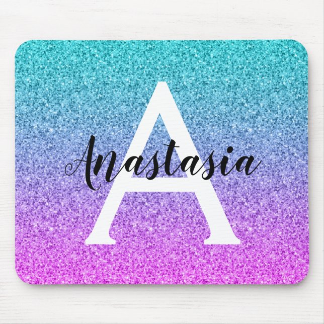 Glamouröses Lila-Aqua-Glitter-Sparkling-Gradient-M Mousepad (Vorne)