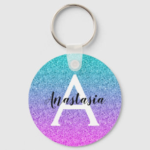 Glamouröses lila-aquafarbenes Glitter-Sparkle-Grad Schlüsselanhänger