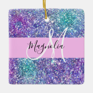 Glamouröses lila, blaues und grünes Glitter-Sparkl Keramikornament