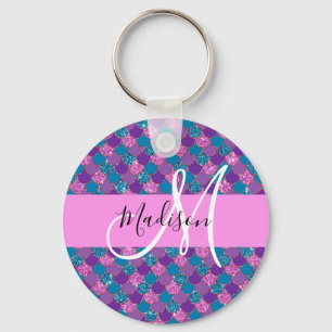 Glamouröses Lila-Meerjungfrau-Glitzer-Monogramm-Na Schlüsselanhänger