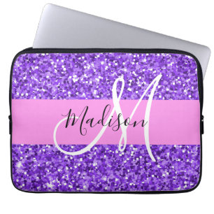 Glamouröses lila und rosa Glitter Funkeln Monogram Laptopschutzhülle