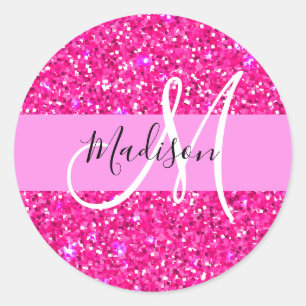 Glamouröses, Mädchenhaftes, Heißrosa Glitter Funke Runder Aufkleber