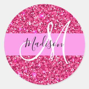 Glamouröses, Mädchenhaftes, Heißrosa Glitter Funke Runder Aufkleber