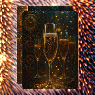 Glamouröses neues Jahr Steampunk Champagner Feiertagskarte