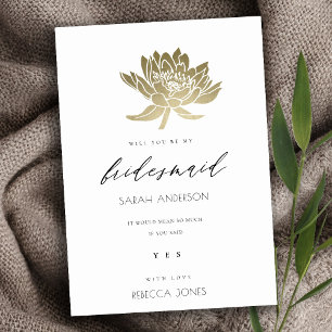 GLAMOURÖSES PALE GOLD WEIßE LOTUS BLUMEN BRAUTJUNG EINLADUNG