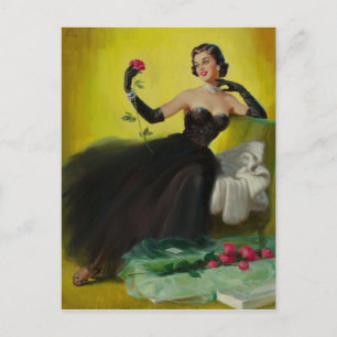 Glamouröses Pin-Up mit Rosen Postkarte