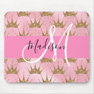 Glamouröses Pink & Gold Glitter Funkeln Kronen Mon Mousepad