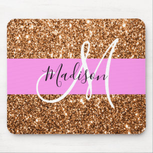 Glamouröses Pink & Kupfer Glitter Funkeln Monogram Mousepad