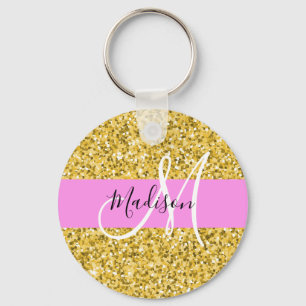 Glamouröses Pink und Gold Glitter Funkeln Monogram Schlüsselanhänger