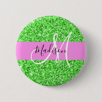 Glamouröses Pink und Grün Glitter Funkeln Monogram Button