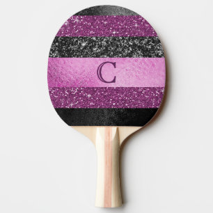 Glamouröses Pink und schwarzes Glitter-Streifen-Mo Tischtennis Schläger