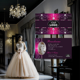 Glamouröses Rosa Burgund Verziert Borders Logo & F Visitenkarte