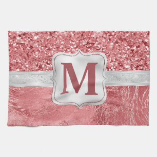 Glamouröses rosa Folie und Glitter-Monogramm Geschirrtuch
