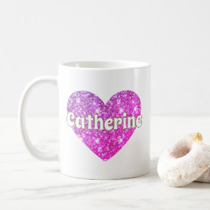 Glamouröses rosa Glitter-Herz-Name  Kaffeetasse