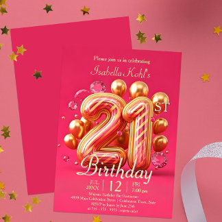 Glamouröses Rosa und Gold 21. Geburtstag Einladung