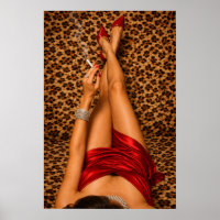 Glamouröses rotes Kleid Leopardenprint Poster, Bol