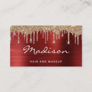 Glamouröses rotes Metall-Gold-Glitter-Tropfhaar & Visitenkarte