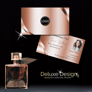 Glamouröses schimmerndes Roségold mit Logo und Fot Visitenkarte