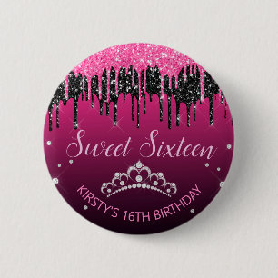 Glamouröses Schwarz & Rosa tropfendes Glitter Swee Button