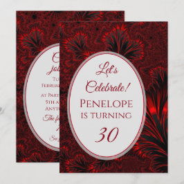 Glamouröses Shiny Red Fraktal 30. Geburtstag Einladung